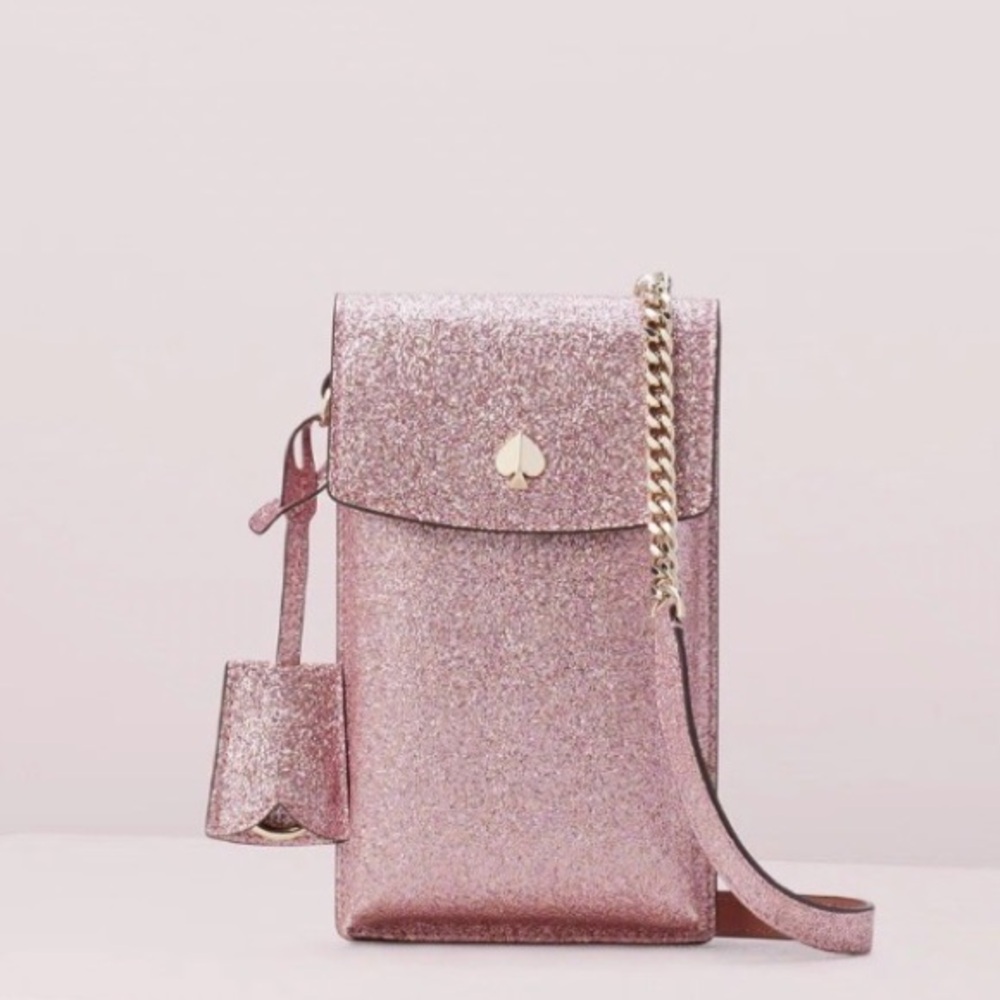 Kate Spade Rose Gold Glitter North South Flap Phone Crossbody